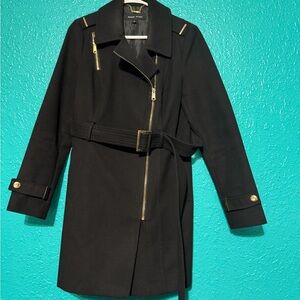 Black Rivet Black Trench Coat with Gold Hardware